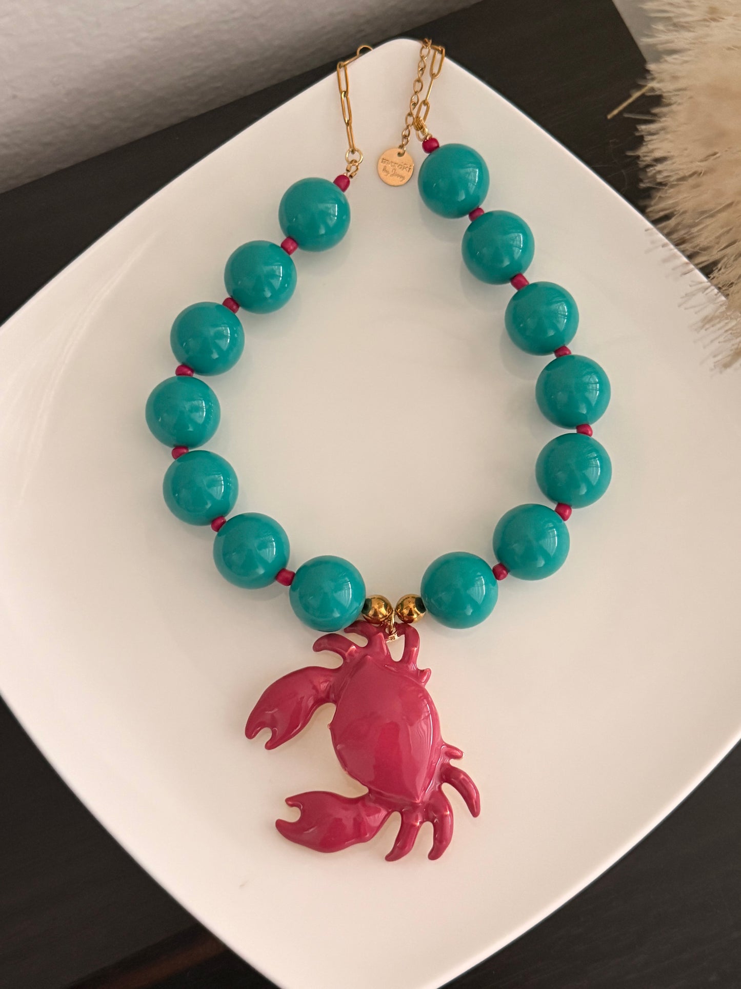 Magenta crab necklace
