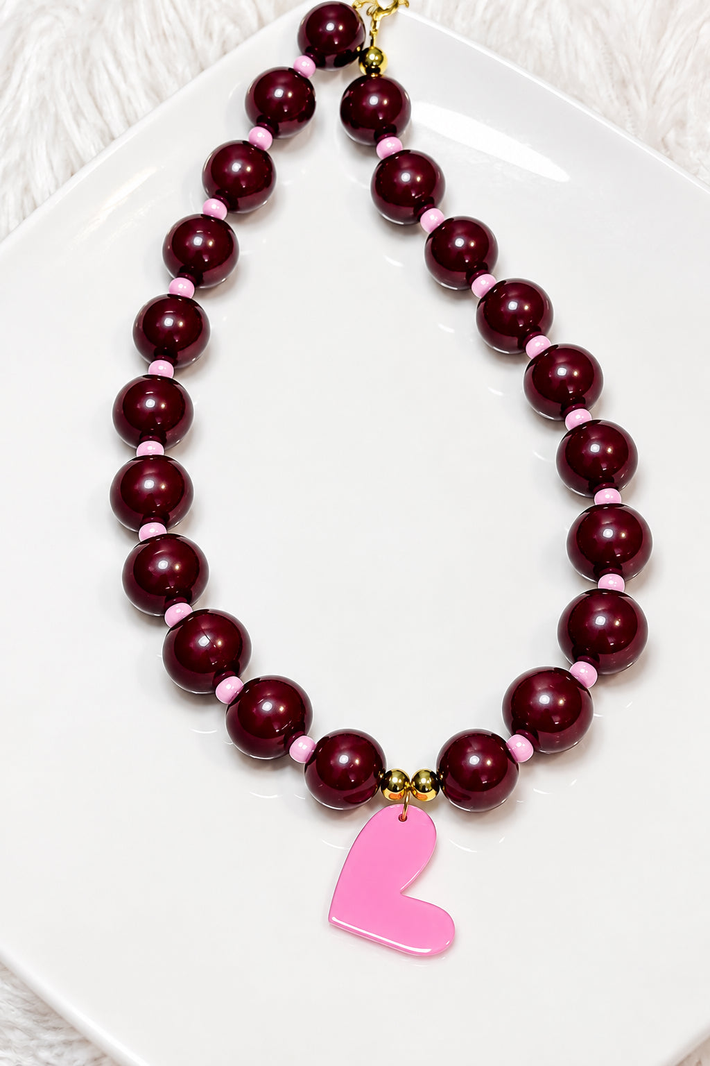 Wine and pink heart necklace