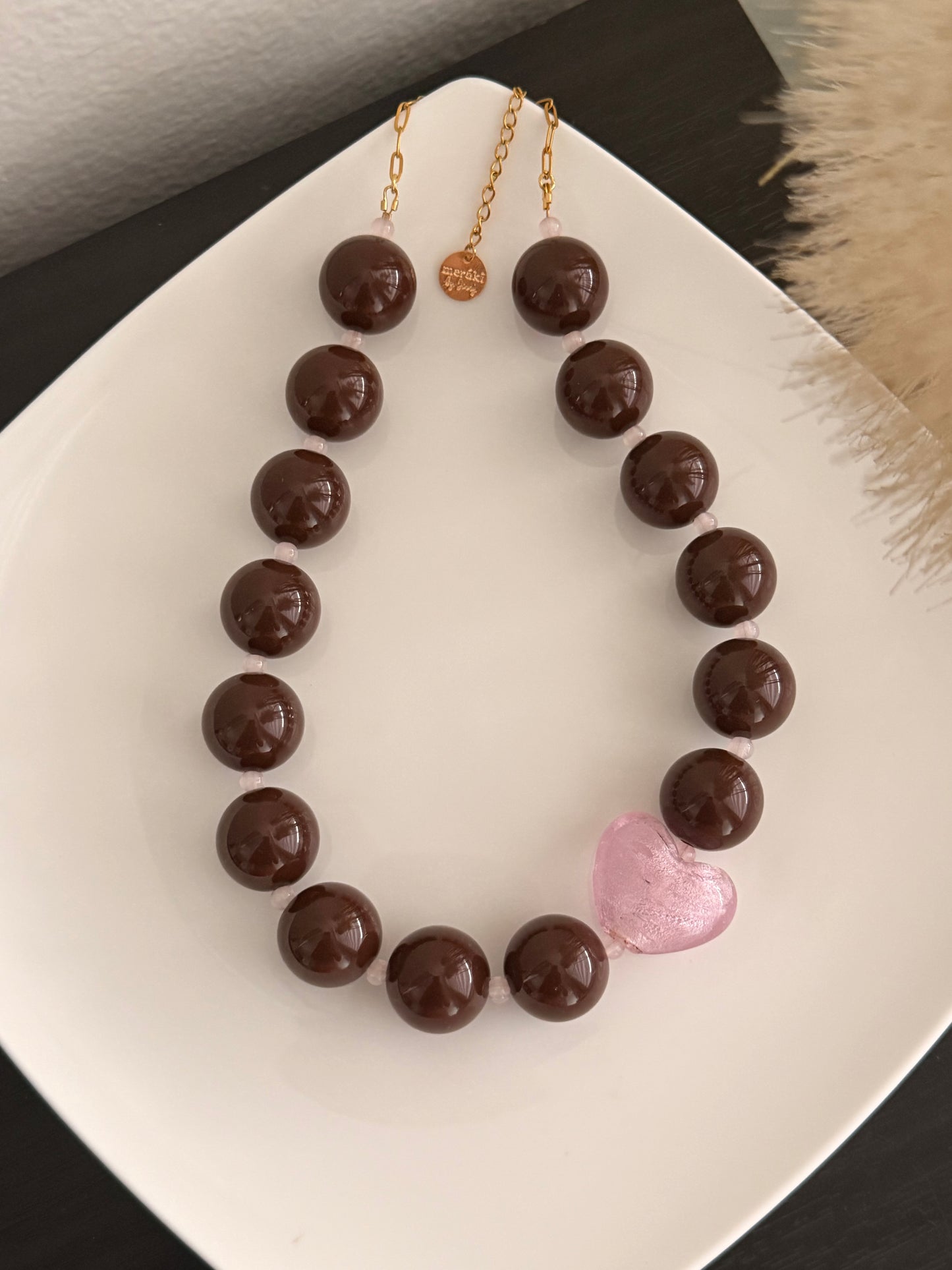 Pink pearl heart necklace