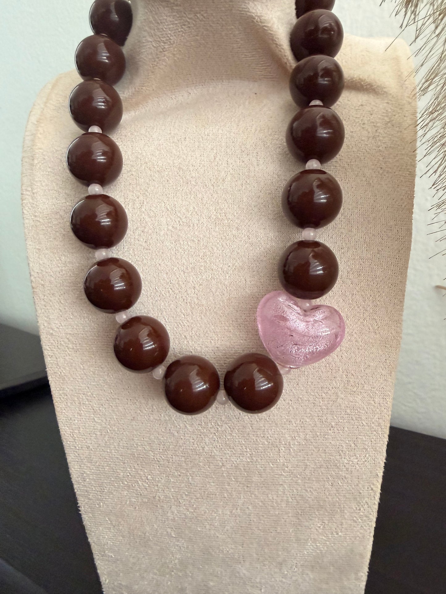 Pink pearl heart necklace